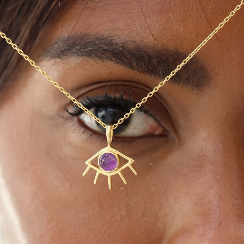 Amethyst EYE necklace in 18ct gold plated 925 silver