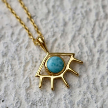 Load image into Gallery viewer, Larimar EYE necklace 925 silver 18ct gold plated