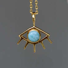 Load image into Gallery viewer, Larimar EYE necklace 925 silver 18ct gold plated