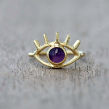 Load image into Gallery viewer, Amethyst EYE ring 925 silver 18ct gold plated