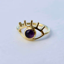 Load image into Gallery viewer, Amethyst EYE ring 925 silver 18ct gold plated
