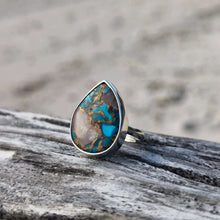 Load image into Gallery viewer, Opal copper turquoise oval ring 925 silver
