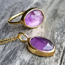 Load image into Gallery viewer, Amethyst ring 925 silver 18ct gold plated