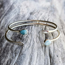 Load image into Gallery viewer, Handmade silver cuff with larimar drop
