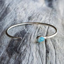 Load image into Gallery viewer, Handmade silver cuff with larimar drop
