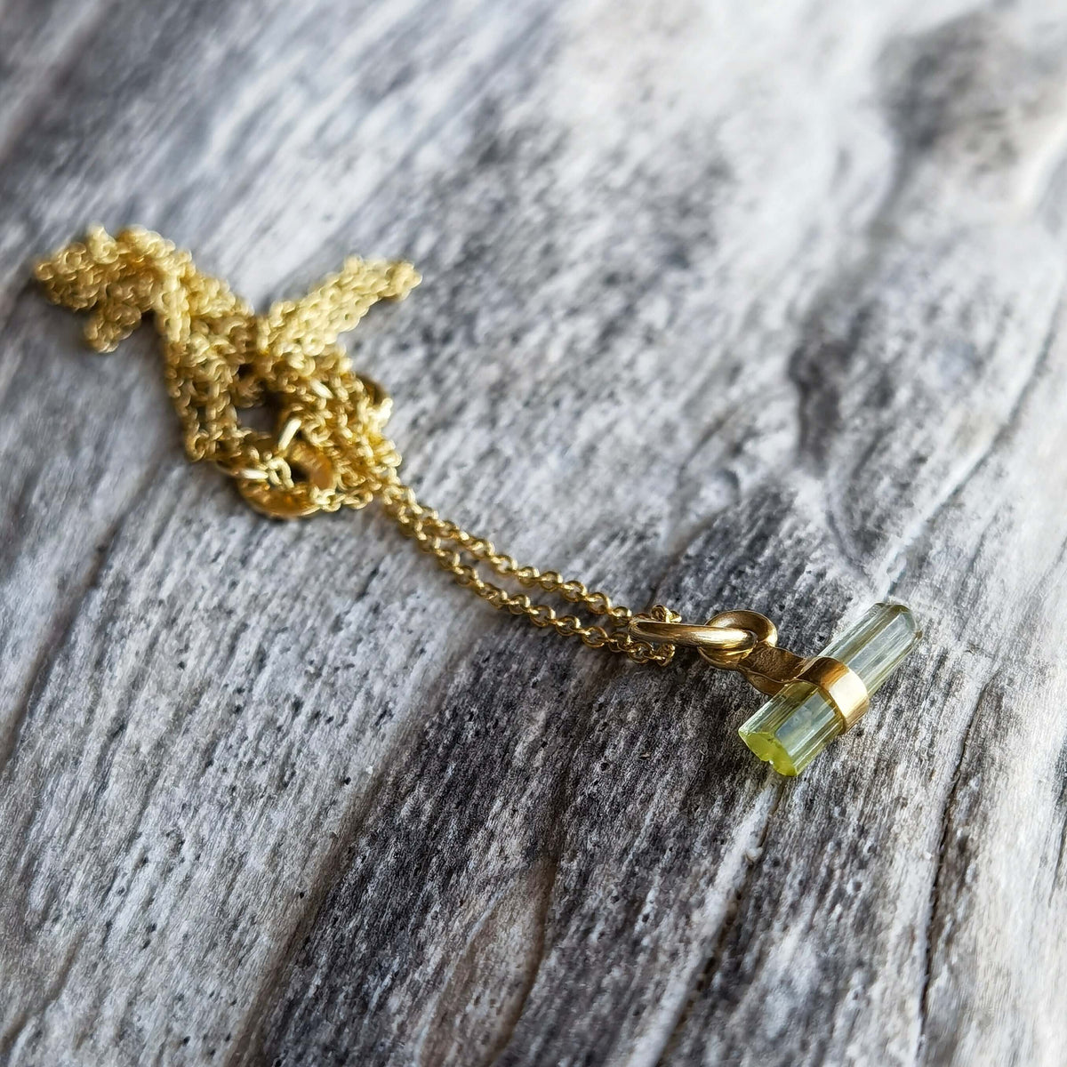 Tourmaline charm necklace 18ct gold plated silver