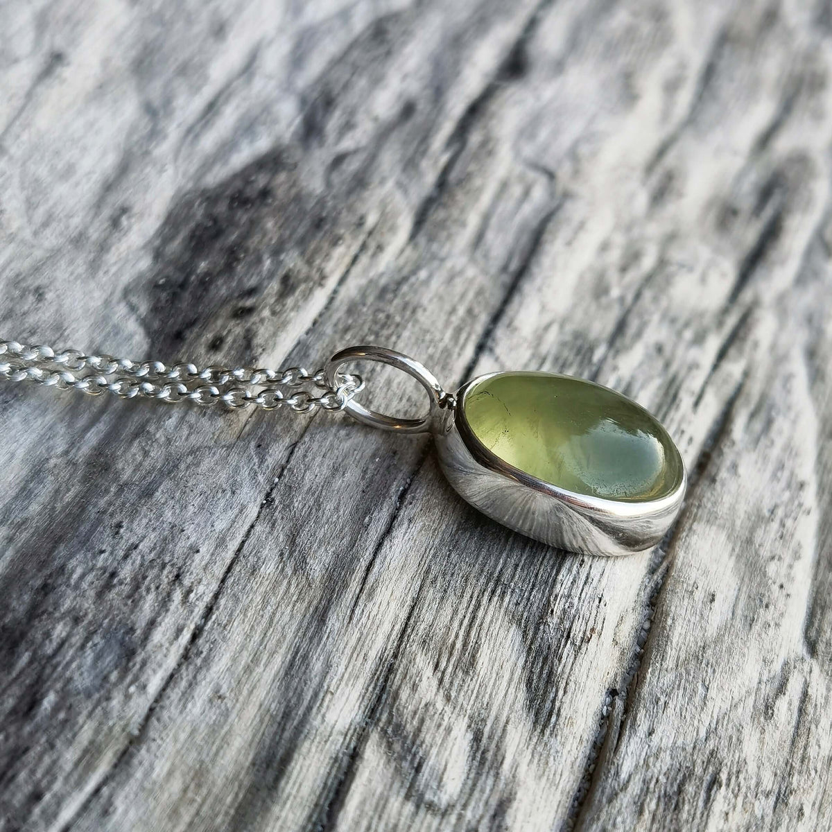 Prehnite oval set in 925 silver necklace
