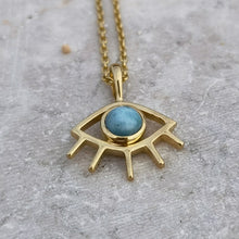 Load image into Gallery viewer, LARIMAR EYE NECKLACE GOLD