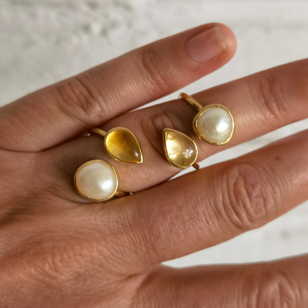 CITRINE & PEARL SPIRAL RING GOLD