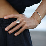 Clear quartz LENS ring silver