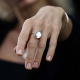 Clear quartz LENS ring silver