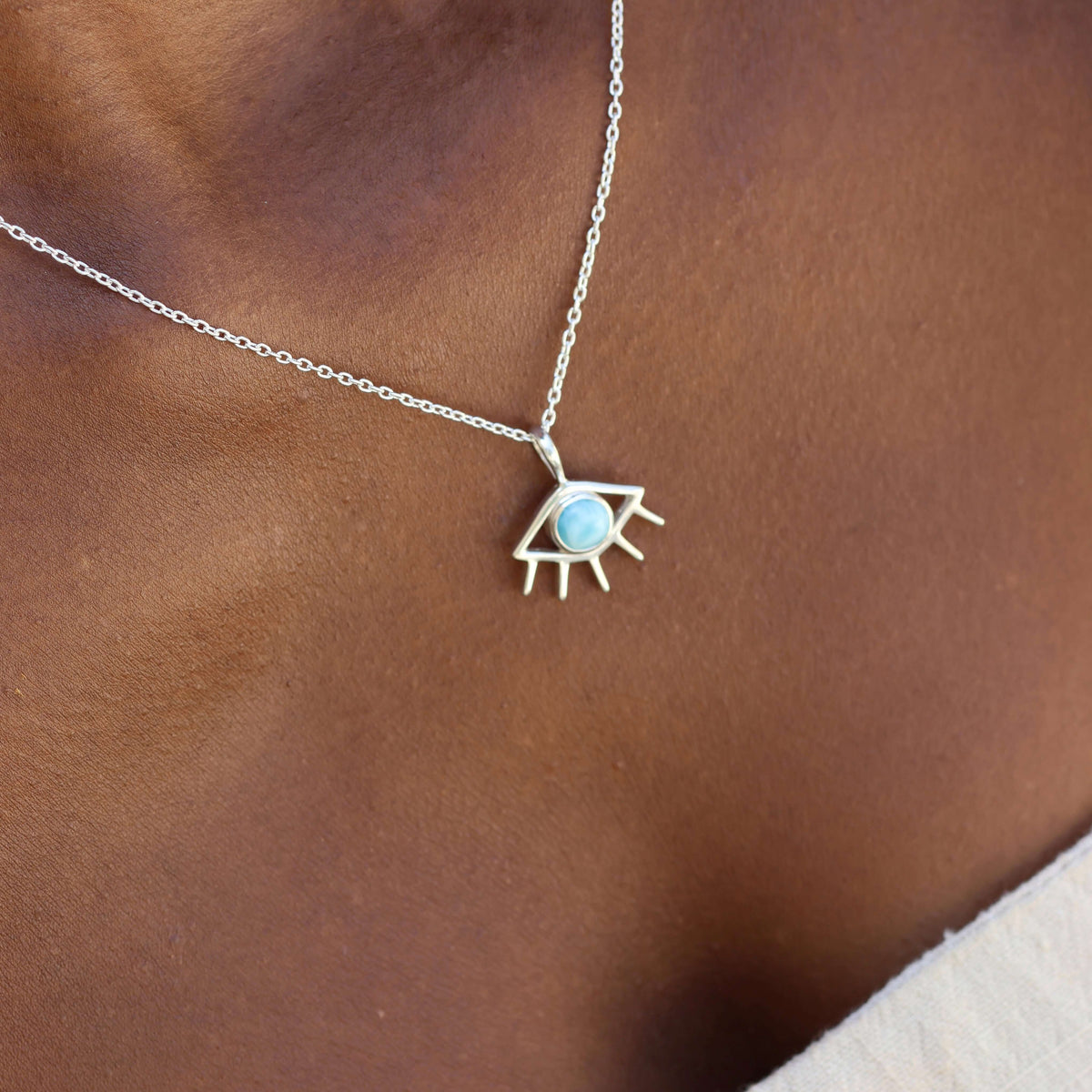 Larimar EYE necklace 925 silver 