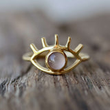 Rose quartz EYE ring 925 silver 18ct gold plated 