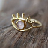 Rose quartz EYE ring 925 silver 18ct gold plated 