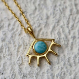 Larimar EYE necklace 925 silver 18ct gold plated 