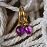 Amethyst drop huggies earrings in 18ct gold plated silver 