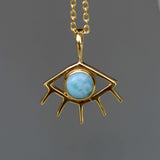 Larimar EYE necklace 925 silver 18ct gold plated 
