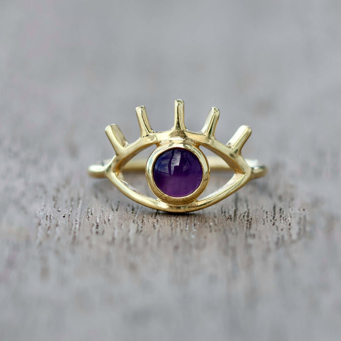 Amethyst EYE ring 925 silver 18ct gold plated 