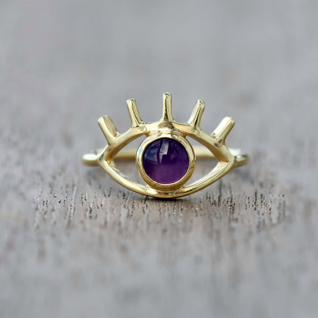 Amethyst EYE ring 925 silver 18ct gold plated 