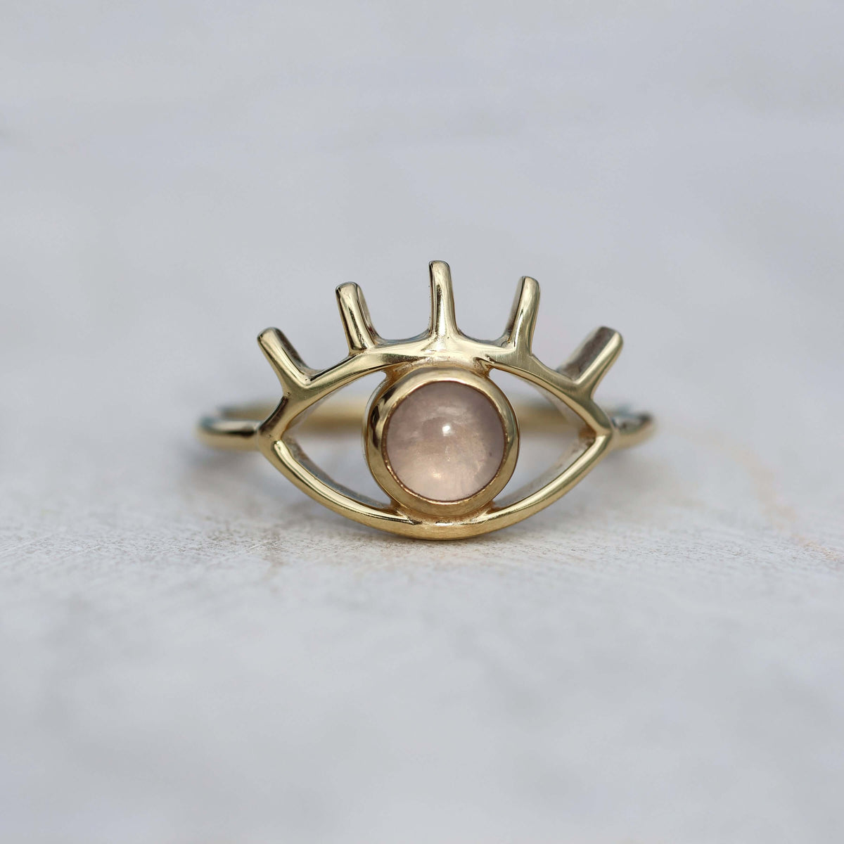 Rose quartz EYE ring 925 silver 18ct gold plated 
