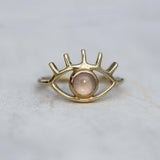 Rose quartz EYE ring 925 silver 18ct gold plated 
