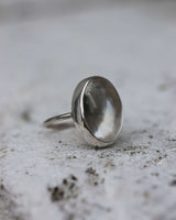 Clear quartz LENS ring silver
