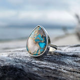 Opal copper turquoise oval ring 925 silver