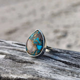 Opal copper turquoise oval ring 925 silver