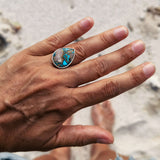 Opal copper turquoise oval ring 925 silver