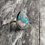Opal copper turquoise oval ring 925 silver