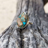 Opal copper turquoise oval ring 925 silver