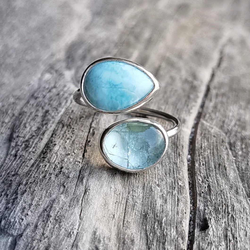 SPIRAL RING LARIMAR & AQUAMARINE