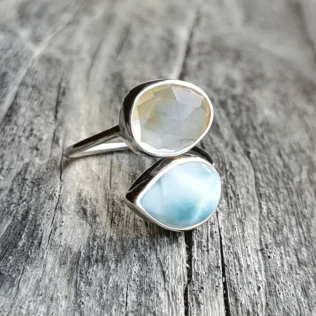 SPIRAL RING LARIMAR & CITRINE