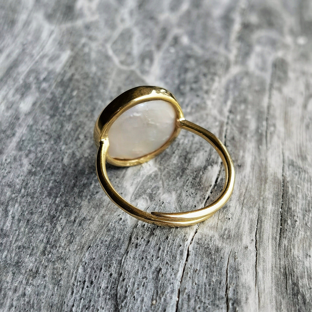 PEARL COIN RING GOLD