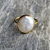 Fresh water pearl ring in 925 silver 18ct gold plated 