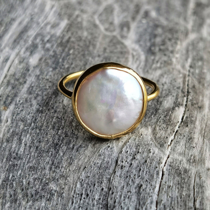 PEARL COIN RING GOLD