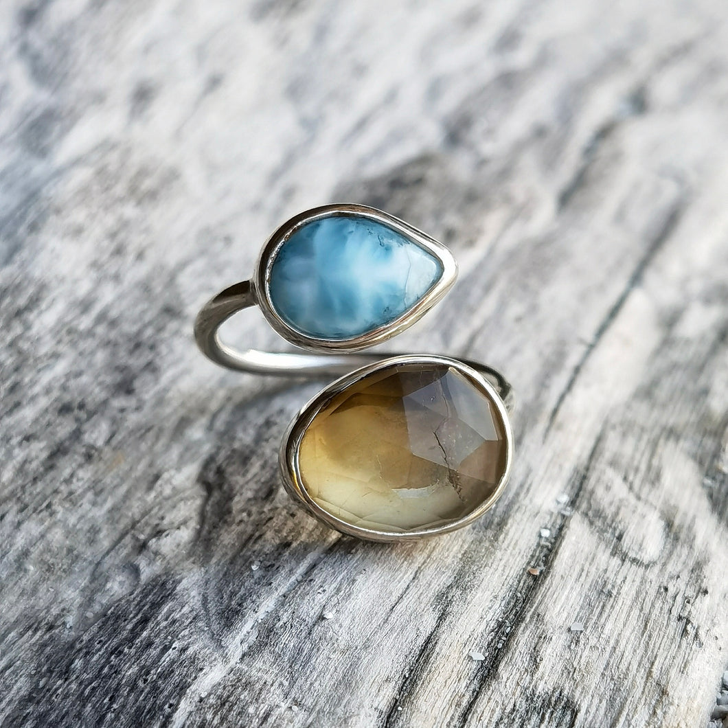 SPIRAL RING LARIMAR & CITRINE