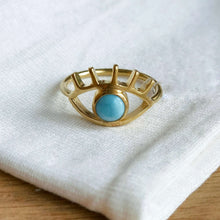 Load image into Gallery viewer, Larimar EYE ring 925 silver 18ct gold plated 
