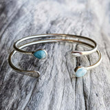 Handmade silver cuff with larimar drop