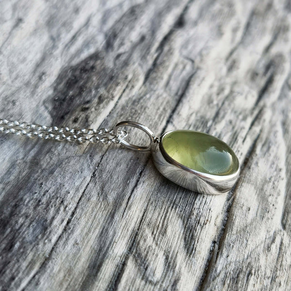Prehnite oval set in 925 silver necklace