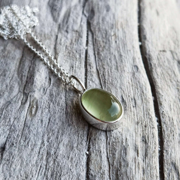 Prehnite oval set in 925 silver necklace