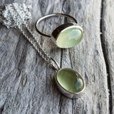 Prehnite oval set in 925 silver necklace