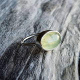 Prehnite oval ring set in 925 silver
