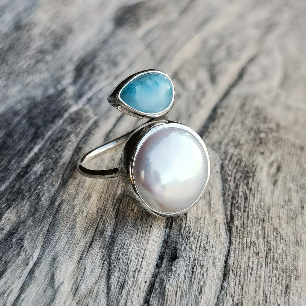 SPIRAL RING LARIMAR & PEARL