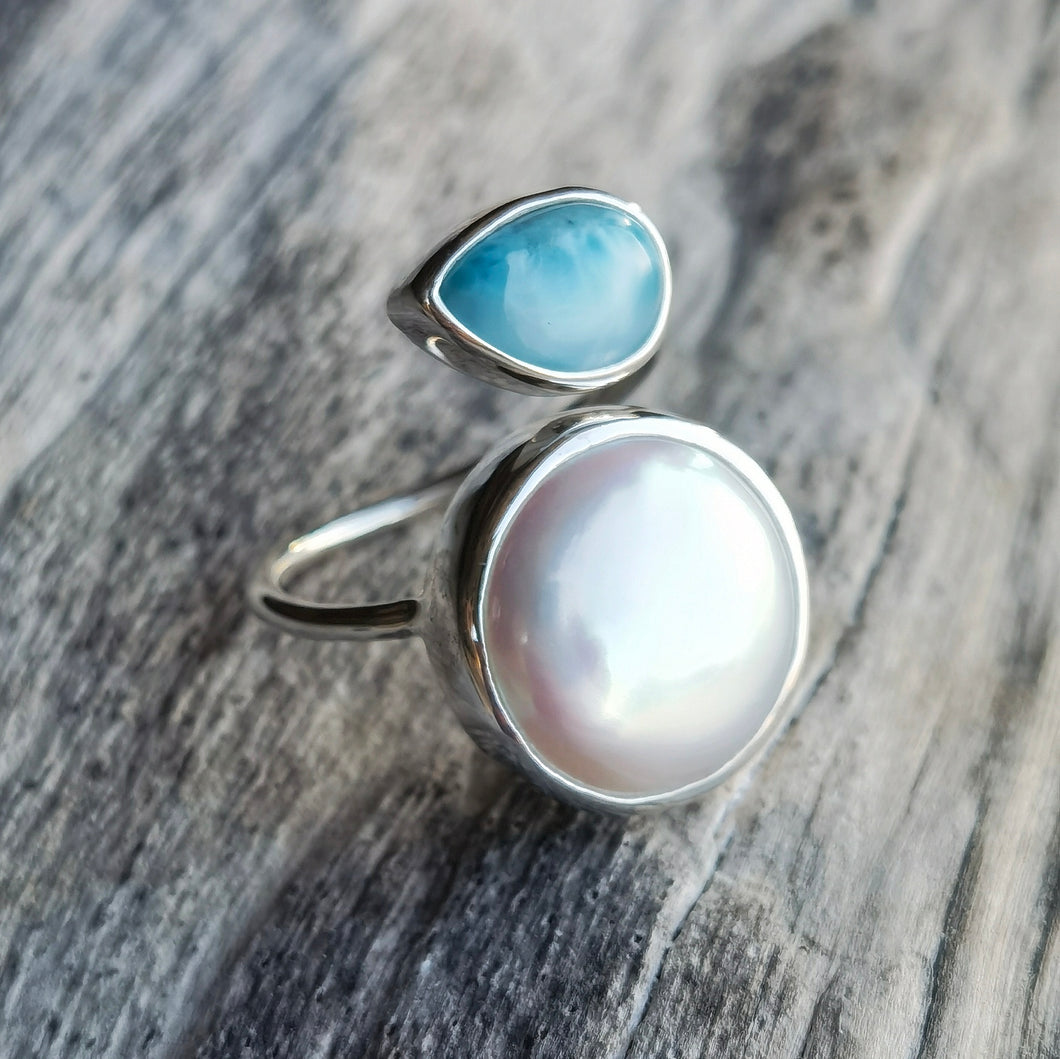 SPIRAL RING LARIMAR & PEARL