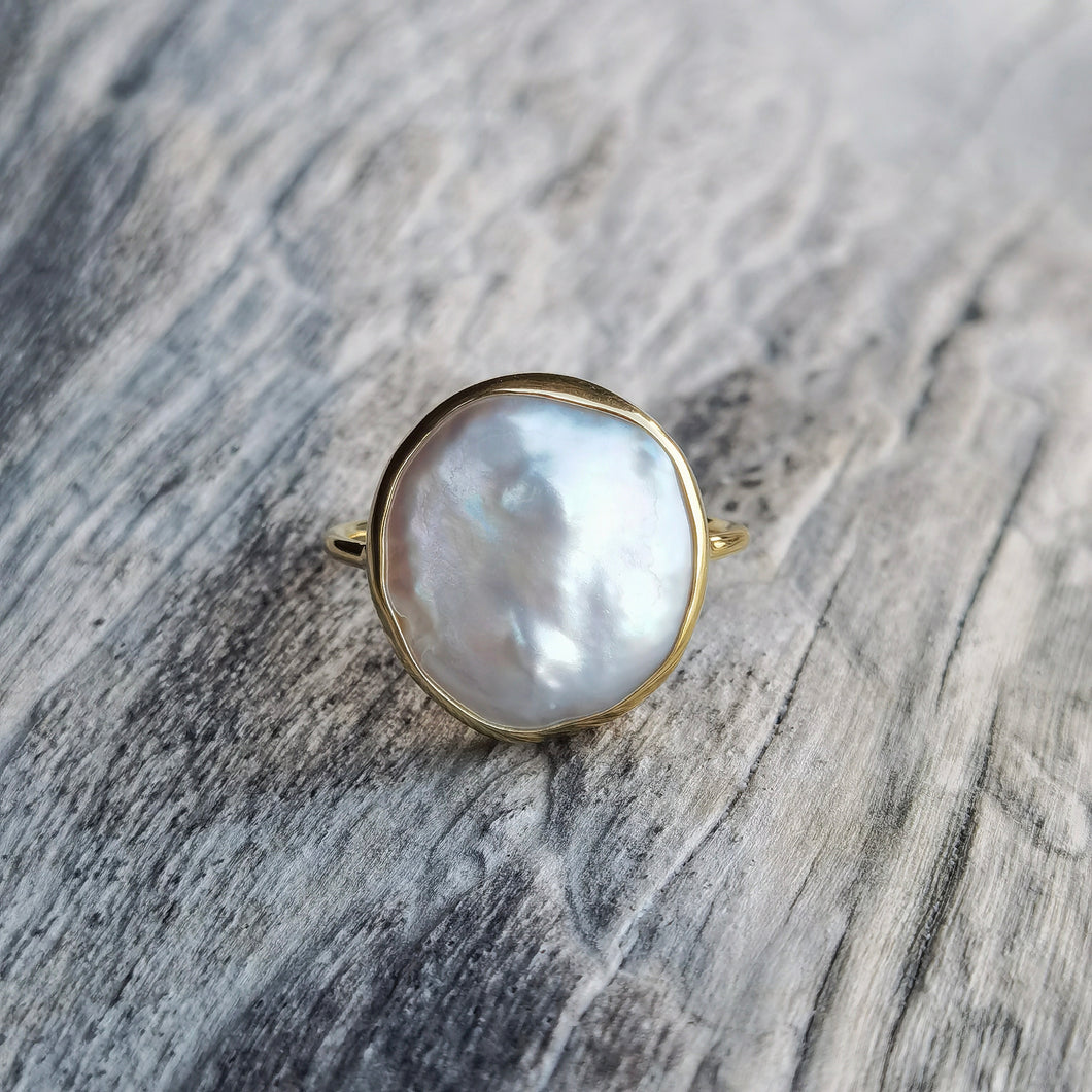 PEARL COIN RING GOLD