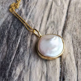 Fresh water pearl set in 925 silver 18ct gold plated necklace 
