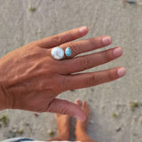 Spiral ring larimar and fresh water pearl in 925 silver 