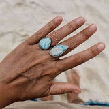 Big size larimar ring in 925 silver 