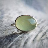 Prehnite oval ring set in 925 silver